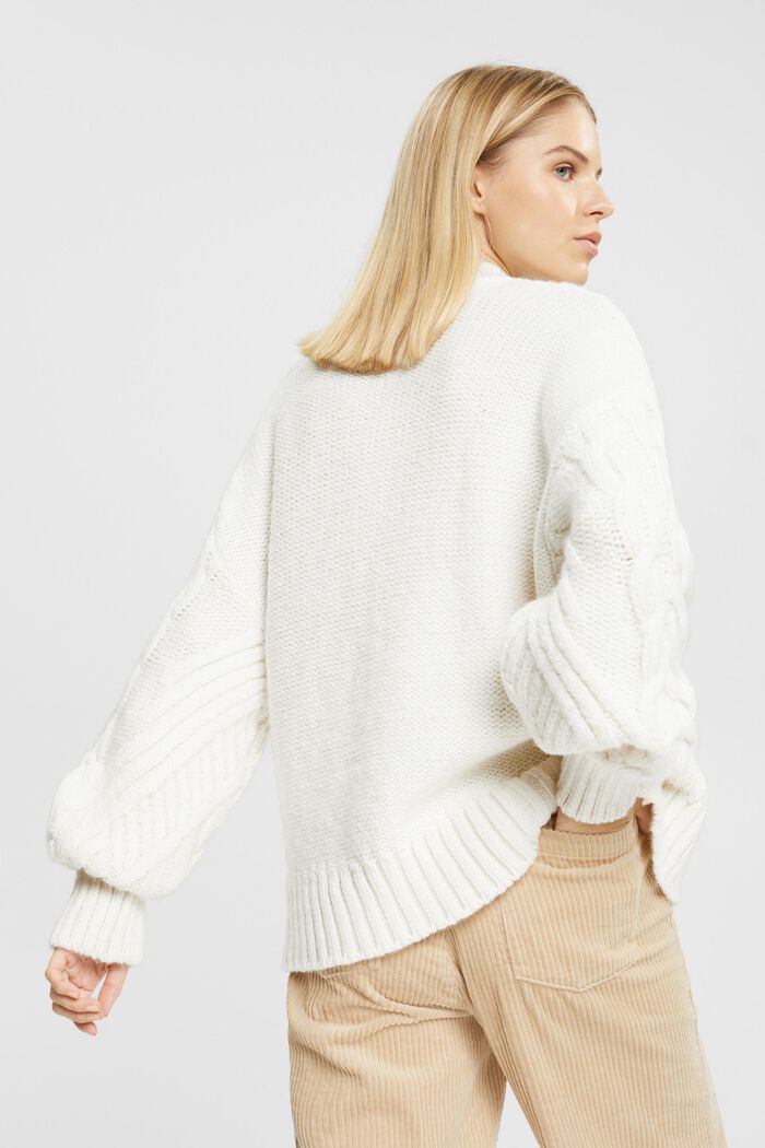 Mit Wolle: Zopfstrick-Pullover, OFF WHITE, detail image number 3