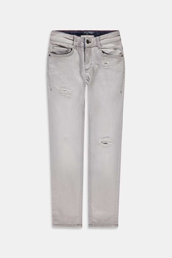 Jeans mit Used-Effekten und Verstellbud, GREY LIGHT WASHED, detail image number 0