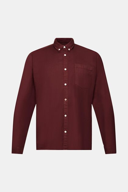 Button-Down-Hemd aus Baumwolle, BORDEAUX RED, overview