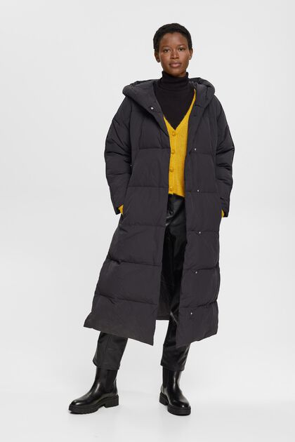 Puffer Coat in Longform, BLACK, overview
