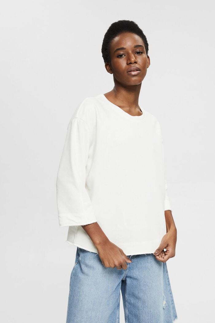 Recycelt: Sweatshirt mit offenen Kanten, OFF WHITE, detail image number 0
