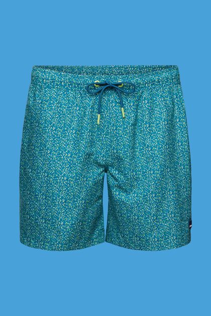 Badeshorts mit Allover-Muster, TEAL BLUE, overview