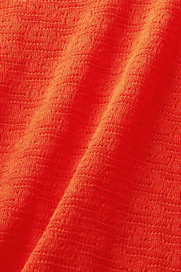 Pullover mit V-Ausschnitt im Pointelle-Design, BRIGHT ORANGE, detail image number 5