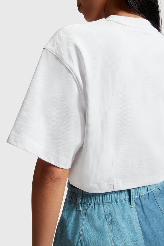 Denim Not Denim Cropped-T-Shirt mit Indigo-Print, WHITE, detail image number 3