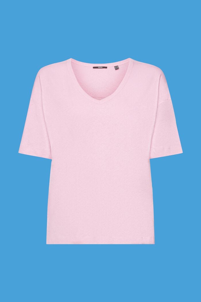 T-Shirt mit V-Ausschnitt aus Leinen-Mix, LIGHT PINK, detail image number 7