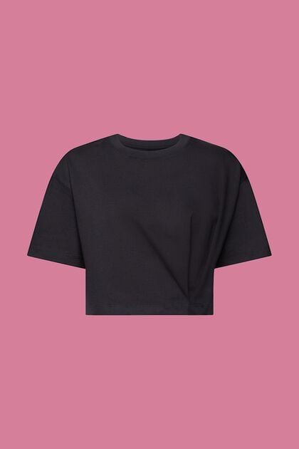 Verkürztes T-Shirt mit Rundhalsausschnitt, BLACK, overview