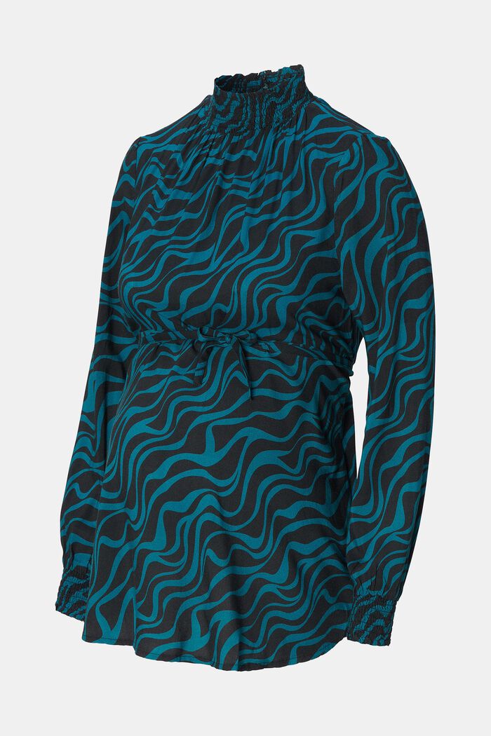 Bluse mit Stehkragen und Muster, BLUE CORAL, detail image number 1