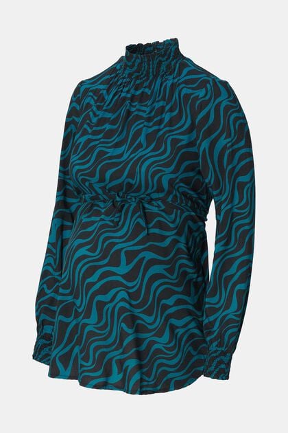 Bluse mit Stehkragen und Muster, BLUE CORAL, overview