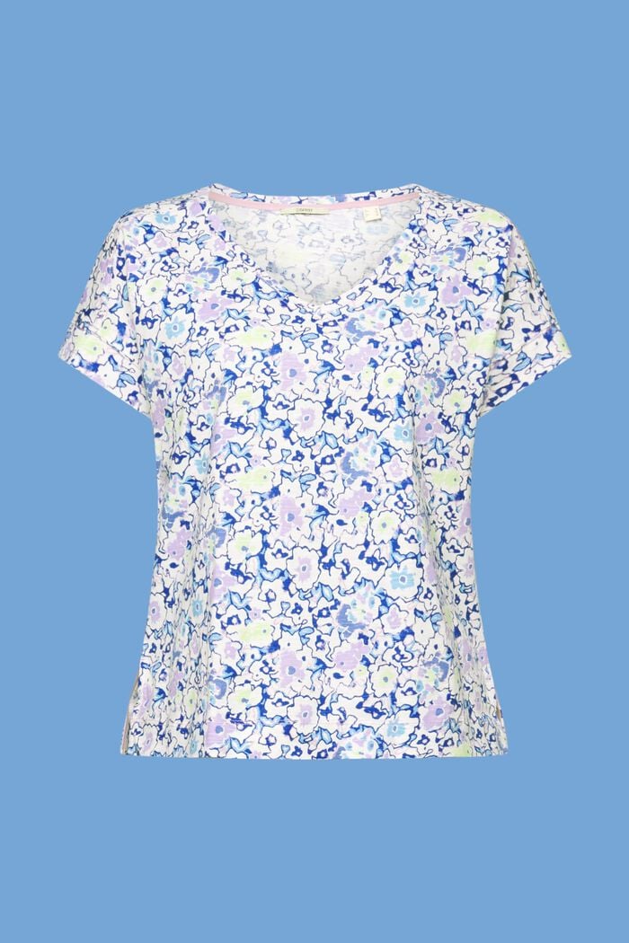 Baumwoll-T-Shirt mit V-Ausschnitt und Allover-Muster, OFF WHITE, detail image number 5