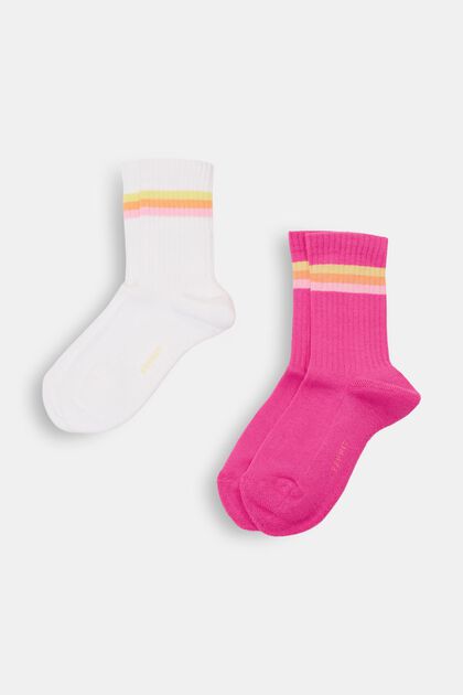 2er-Pack gerippte Socken mit Streifen, WHITE/PINK, overview