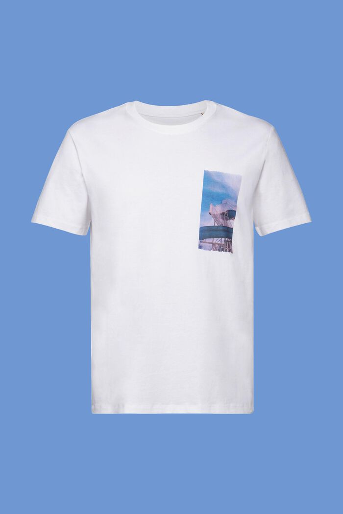 T-Shirt mit Print auf der Brust, 100 % Baumwolle, WHITE, detail image number 6