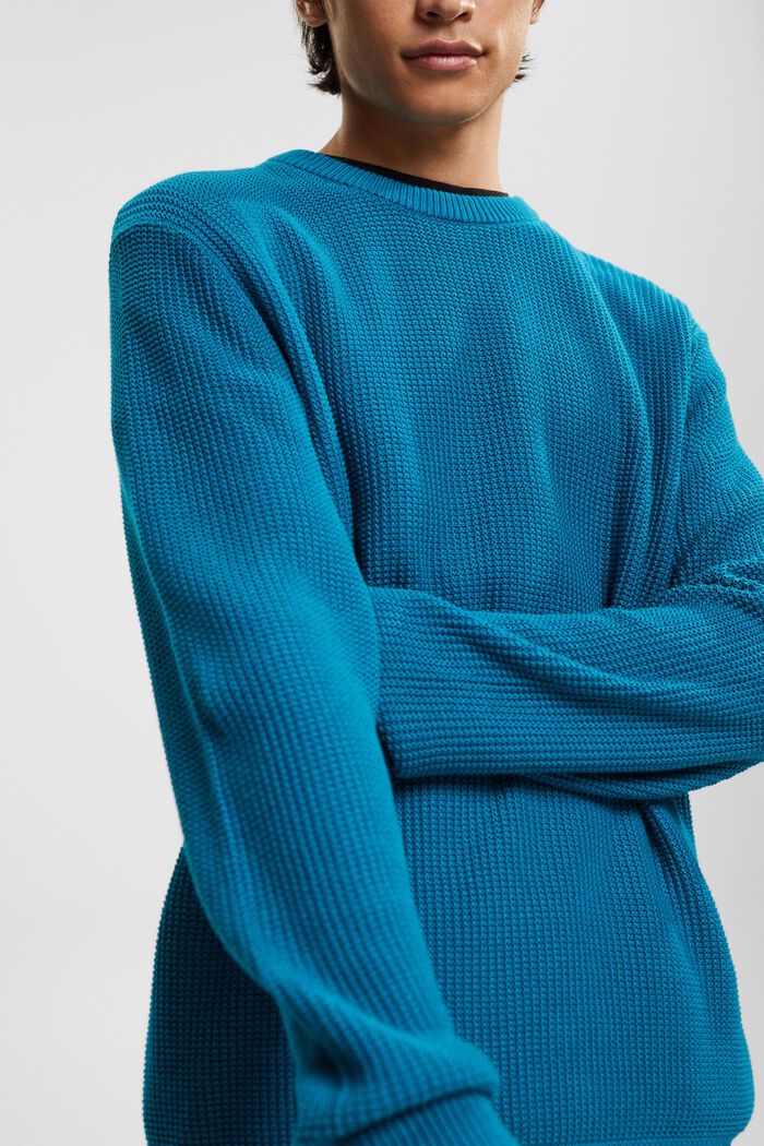 Pullover aus reiner Baumwolle, TEAL BLUE, detail image number 0