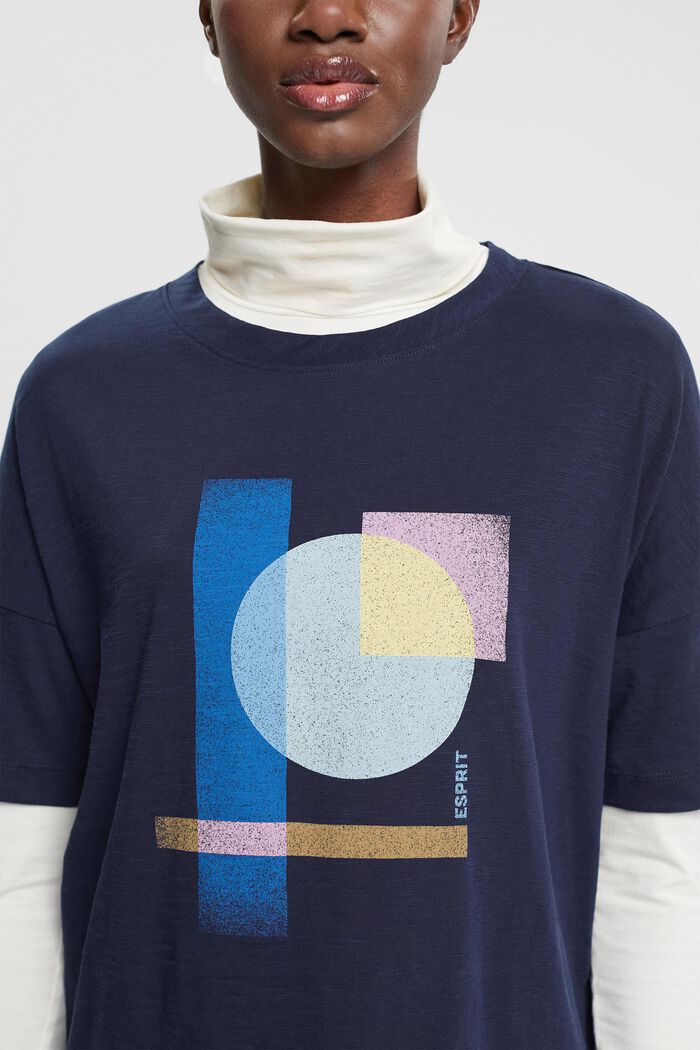 Baumwoll-T-Shirt mit geometrischem Print, NAVY, detail image number 2
