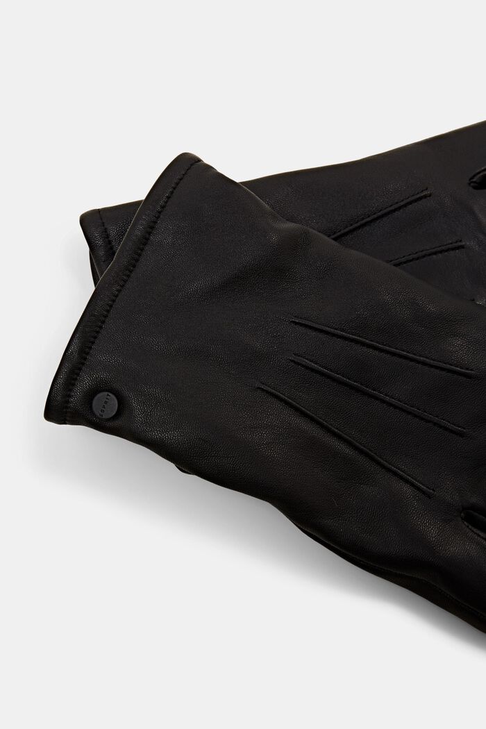 Lederhandschuhe mit Webfellfutter, BLACK, detail image number 1