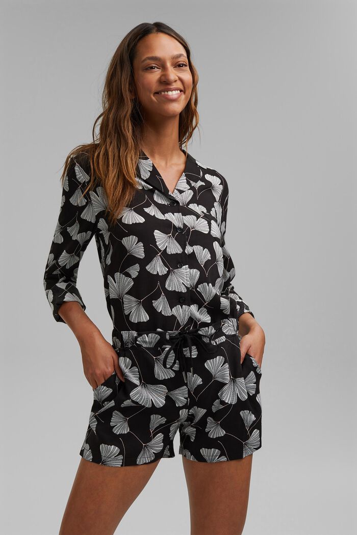 Pyjama-Shorts mit Ginko-Print, LENZING™ ECOVERO™, BLACK, detail image number 0