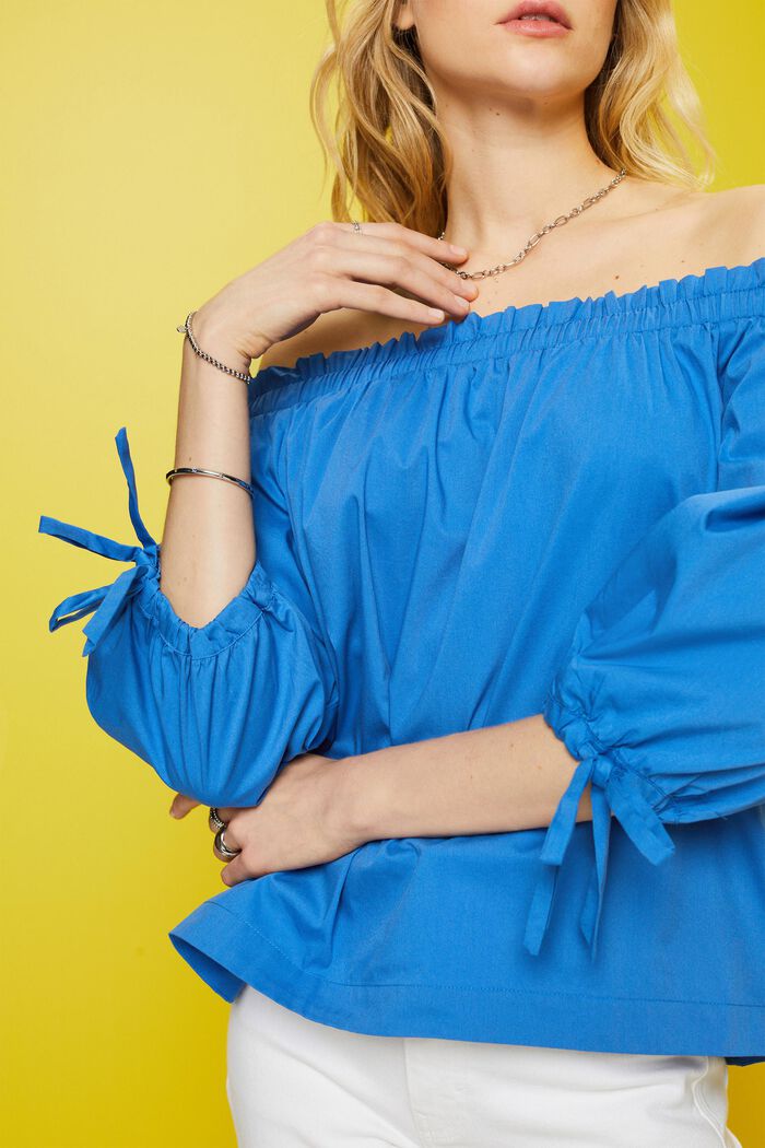 Off-Shoulder-Bluse aus Popeline, BRIGHT BLUE, detail image number 2