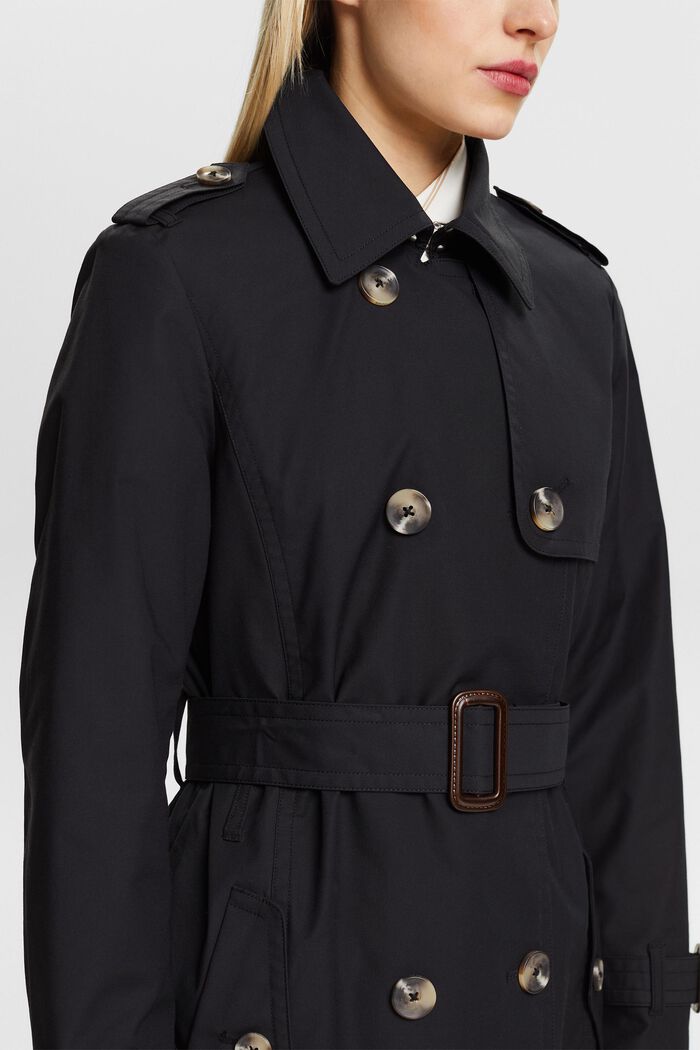 Doppelreihiger Trenchcoat mit Gürtel, BLACK, detail image number 3