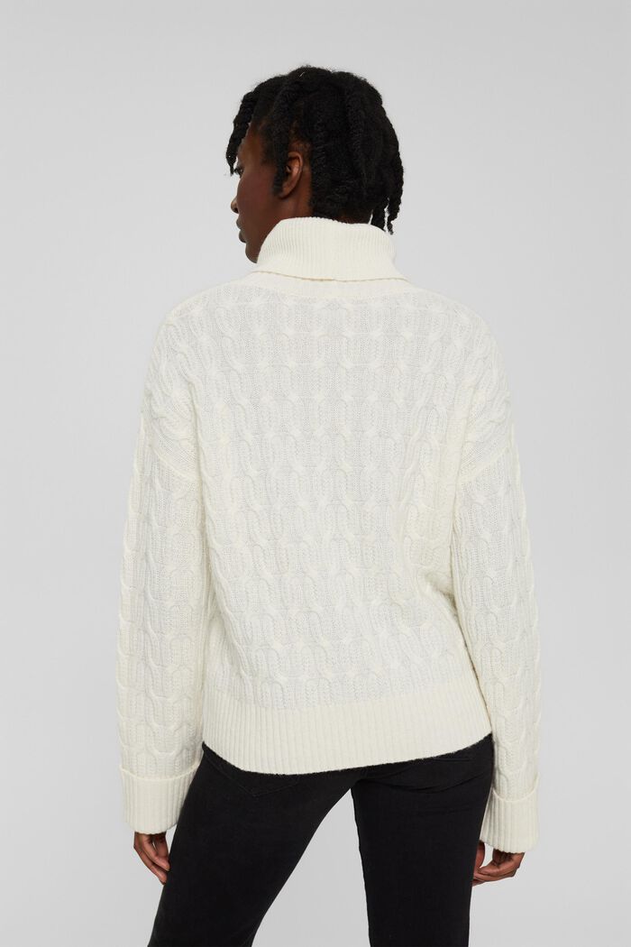 Zopfstrick-Pullover mit Wolle, OFF WHITE, detail image number 3
