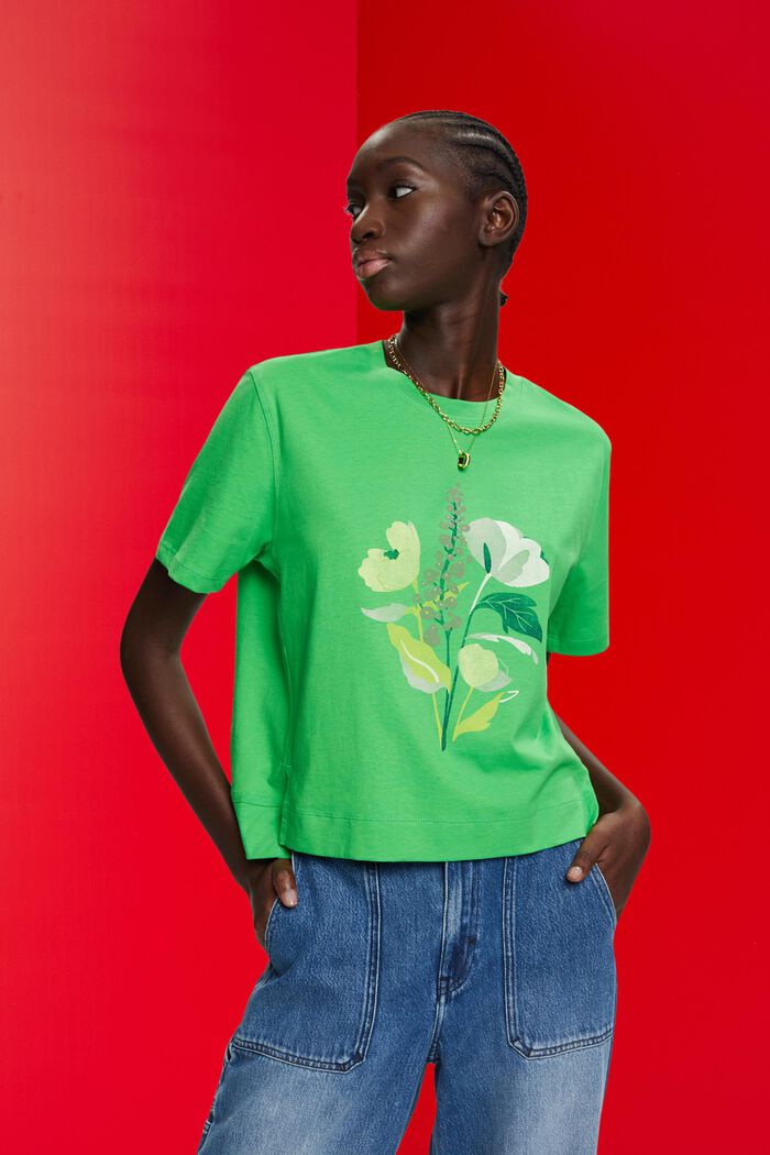 T-Shirt mit Blumen-Print, GREEN, detail image number 0