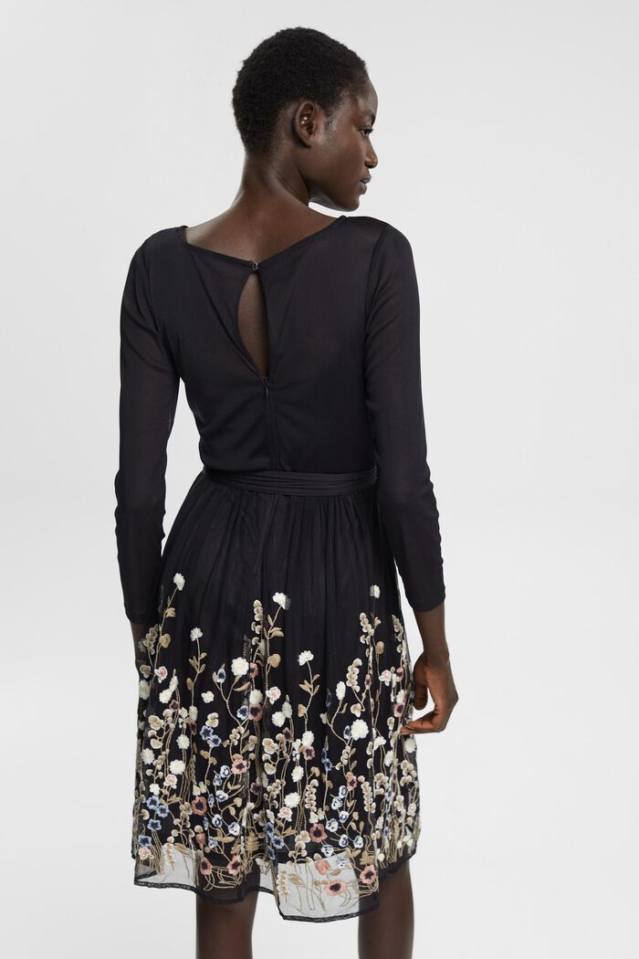 Mesh-Kleid mit Blüten-Stickerei, BLACK, detail image number 3