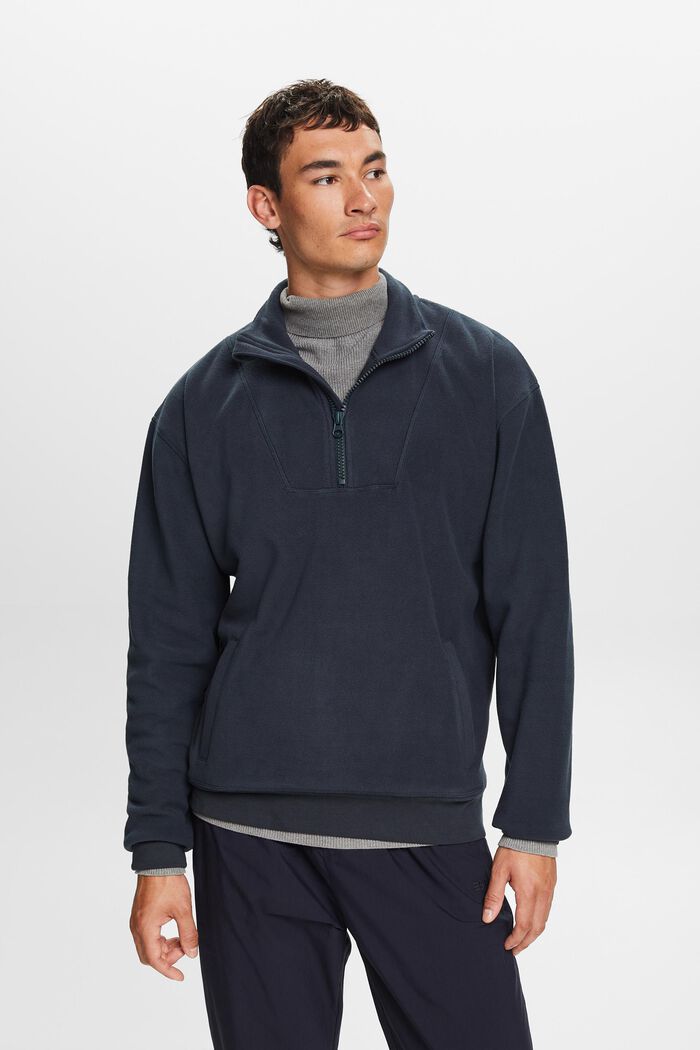 Fleece-Sweatshirt mit halbem Zipper, PETROL BLUE, detail image number 2
