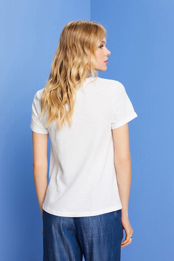Klassisches Rundhals-T-Shirt, 100 % Baumwolle, WHITE, detail image number 3