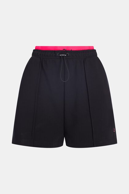 Relaxed Sweat-Shorts mit doppeltem Bund, BLACK, overview