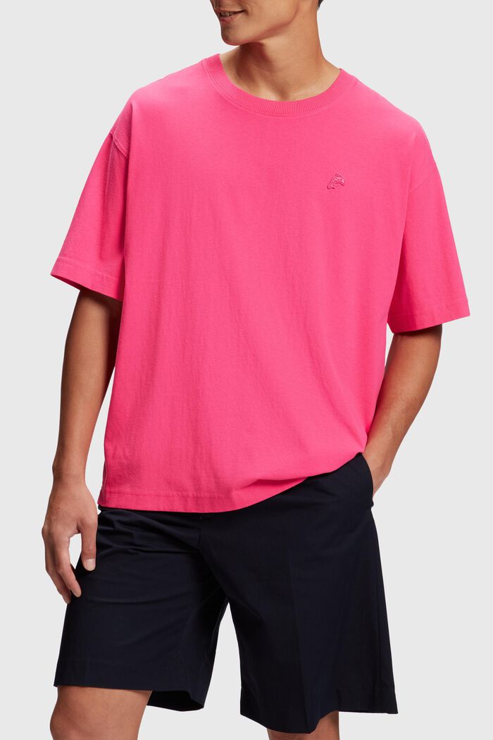 Relaxed Fit T-Shirt mit farbigem Dolphin-Batch, PINK FUCHSIA, detail image number 0