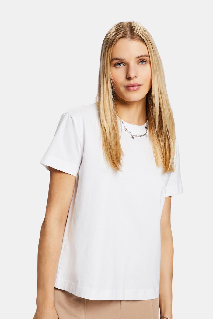 T-Shirt aus Pima-Baumwolle mit Rundhalsausschnitt, WHITE, detail image number 0