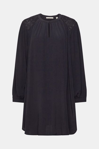 Kleid mit Spitzendetails, BLACK, overview