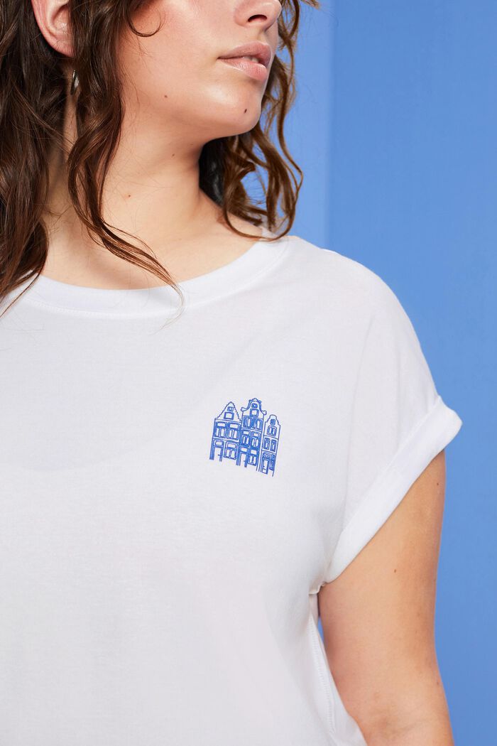 CURVY T-Shirt mit Mini-Print, 100 % Baumwolle, WHITE, detail image number 2