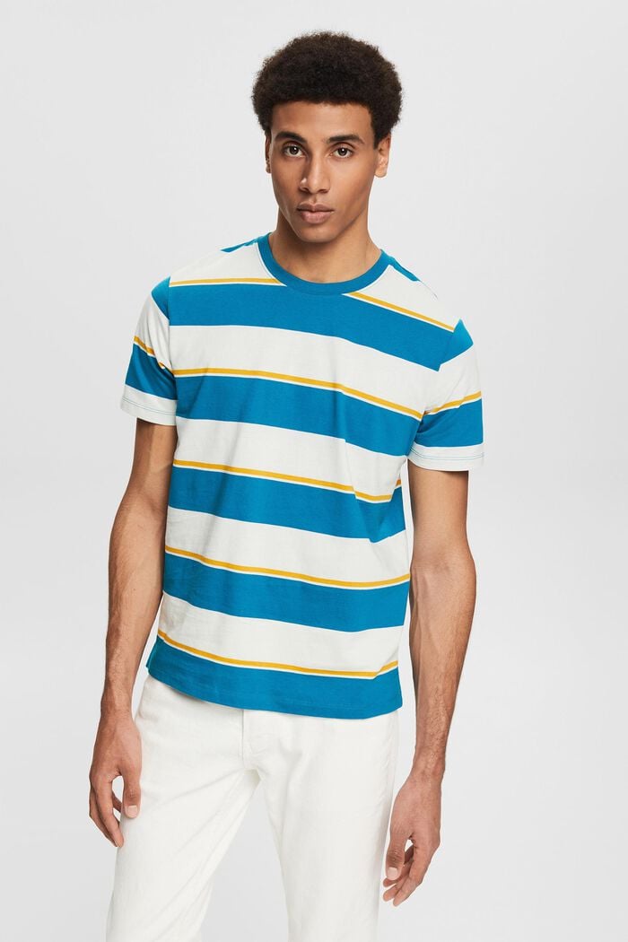 Jersey-T-Shirt mit Streifenmuster, TEAL BLUE, detail image number 0