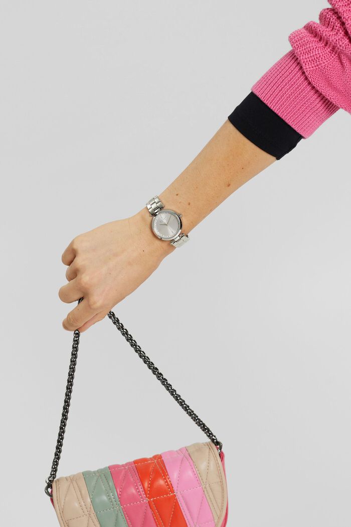 Edelstahl-Uhr mit Gliederarmband und Zirkonia