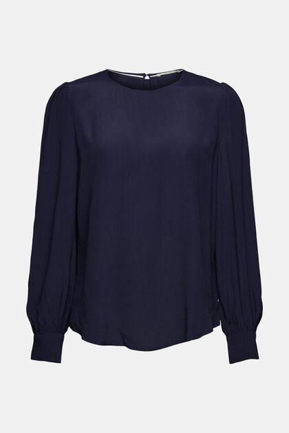 Unifarbene Bluse, NAVY, overview