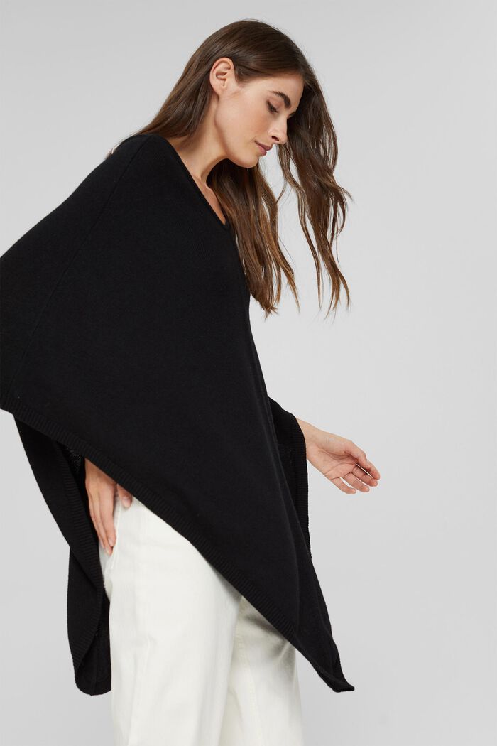 Recycelt: Woll-Mix-Poncho, BLACK, detail image number 4