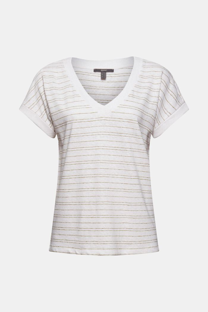 Baumwolle/Leinen: gestreiftes T-Shirt, WHITE, overview