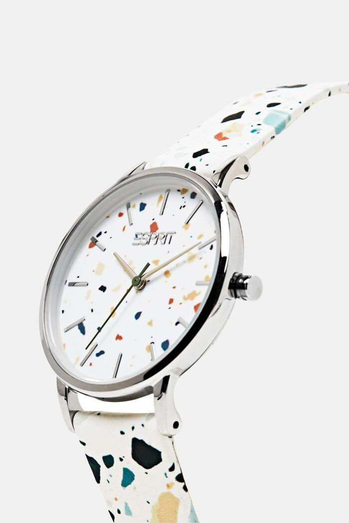 Uhr aus Edelstahl mit Lederarmband, WHITE/MULTICOLOR, detail image number 1