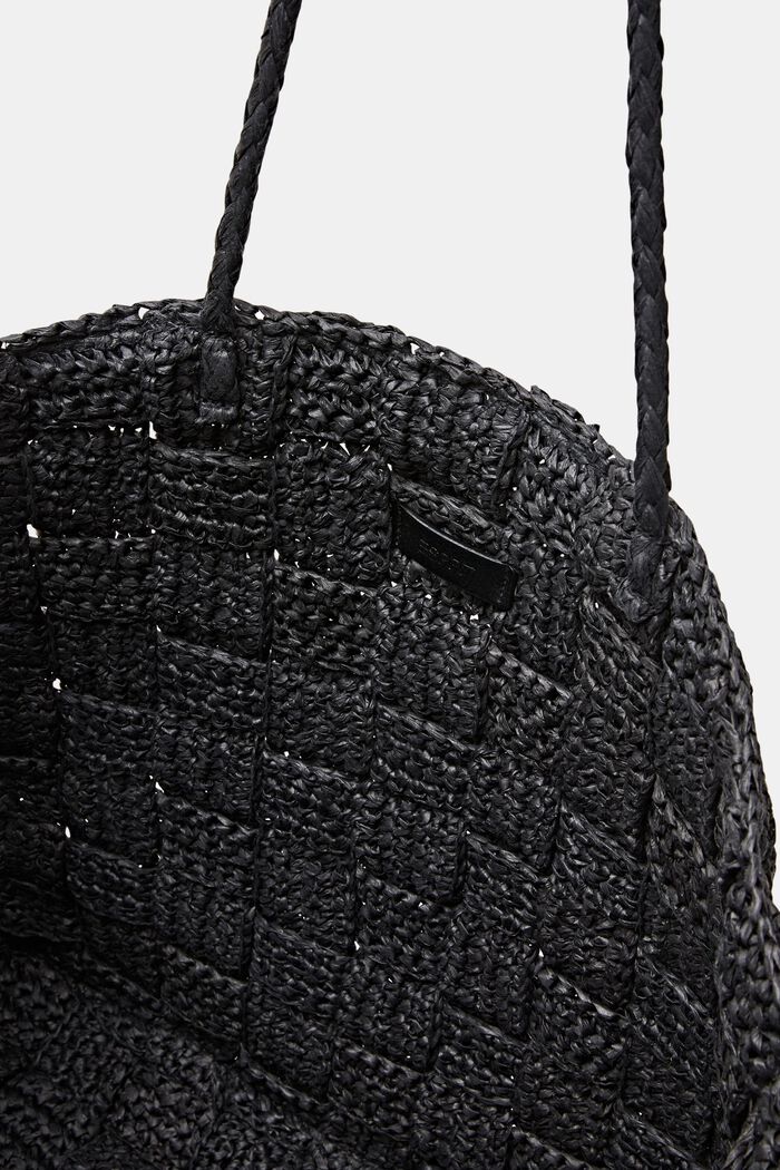 Tote Bag aus geflochtenem Stroh, BLACK, detail image number 3
