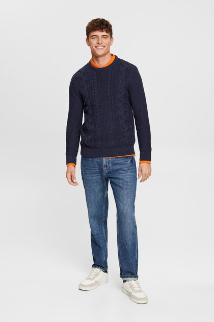 Pullover mit Zopf-Muster, NAVY, overview