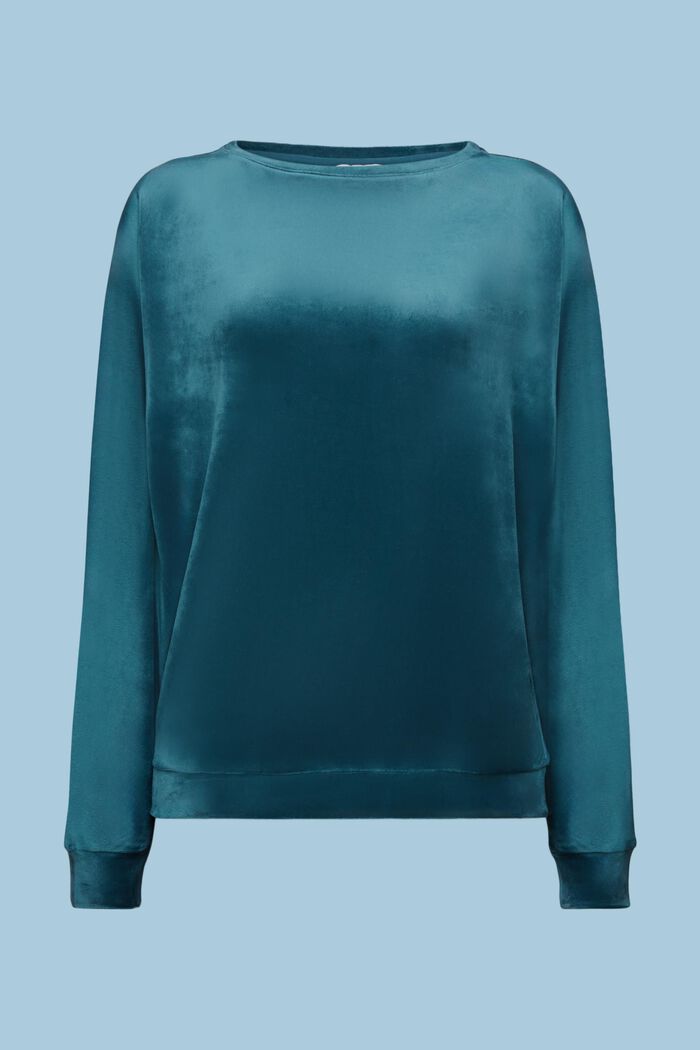 Loungewear-Sweatshirt aus Samt, PETROL BLUE, detail image number 5