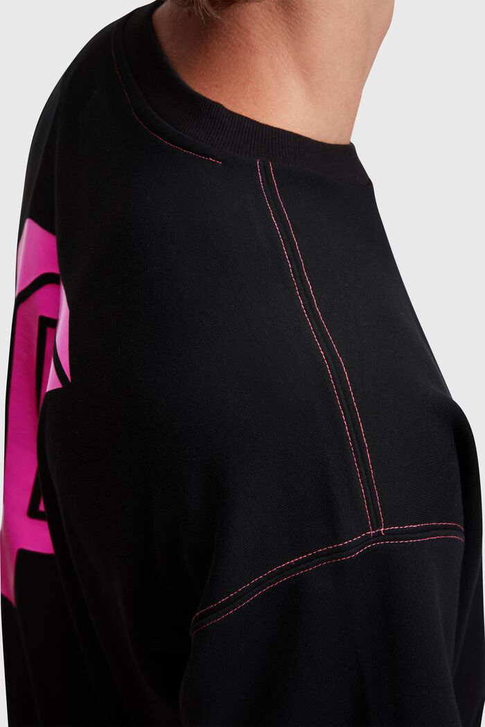 Relaxed Fit Sweatshirt mit neonfarbigem Print, BLACK, detail image number 3