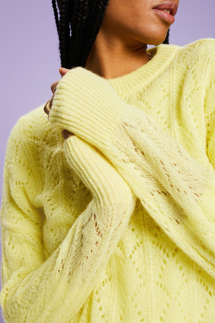 Offenmaschiger Pullover aus Wollmix, LIME YELLOW, detail image number 3