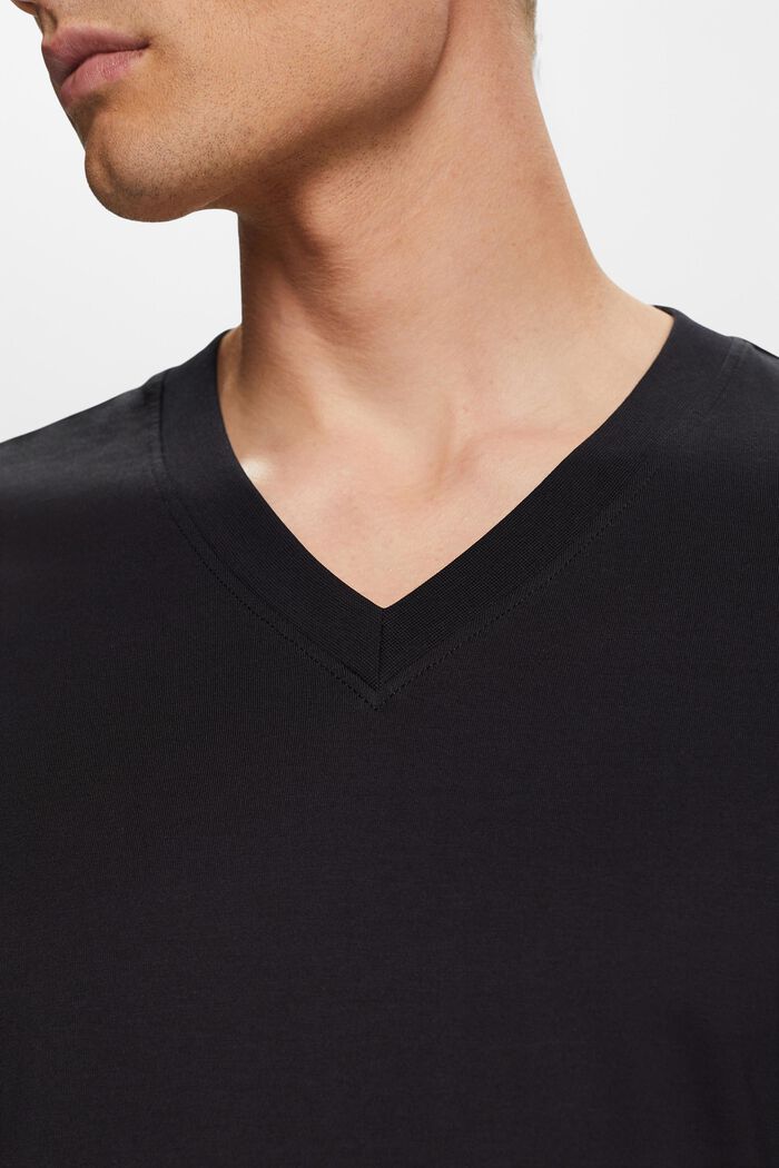 Jersey-T-Shirt mit V-Ausschnitt, 100 % Baumwolle, BLACK, detail image number 2