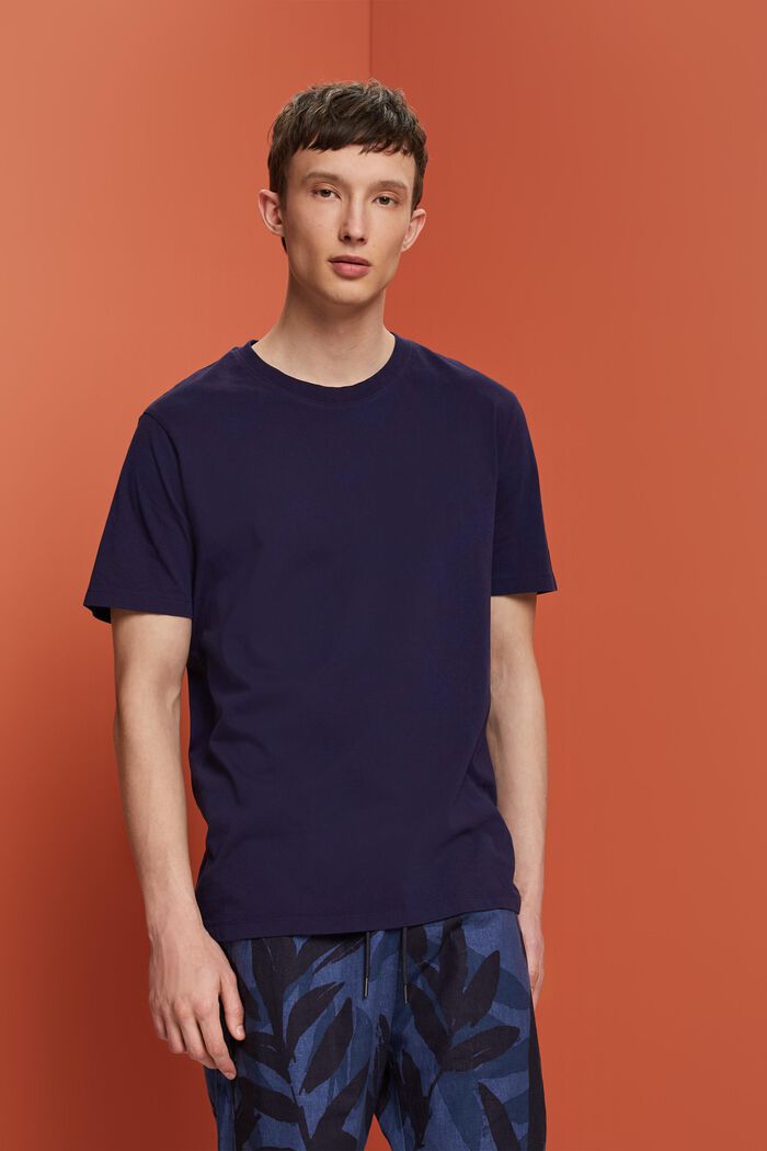 Rundhals-T-Shirt, 100 % Baumwolle, DARK BLUE, detail image number 0
