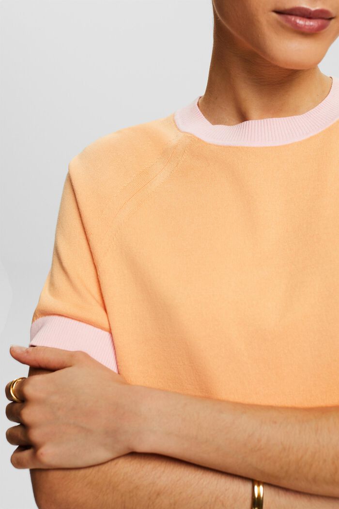 Kurzärmliger zweifarbiger Pullover, PASTEL ORANGE, detail image number 3