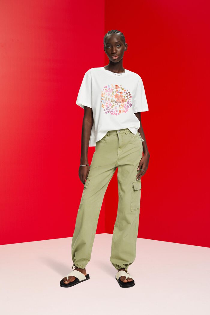 T-Shirt mit Blumen-Print, OFF WHITE, detail image number 4
