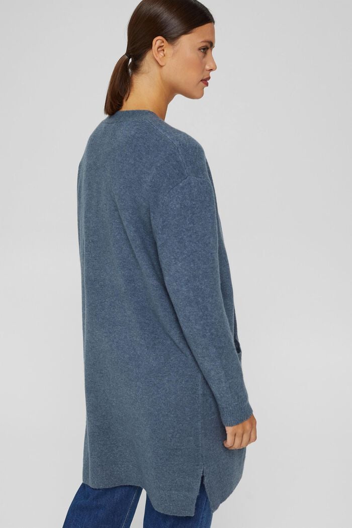 Mit Wolle: offener Cardigan in Longform, GREY BLUE, detail image number 3
