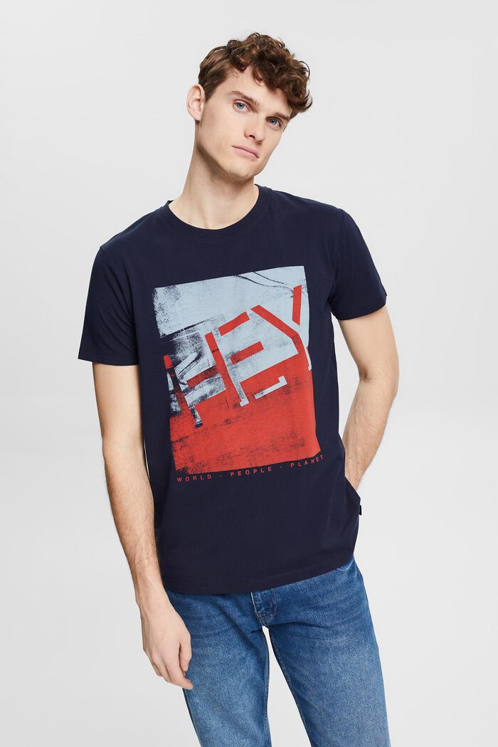 Jersey-T-Shirt mit großem Frontprint, NAVY, detail image number 0