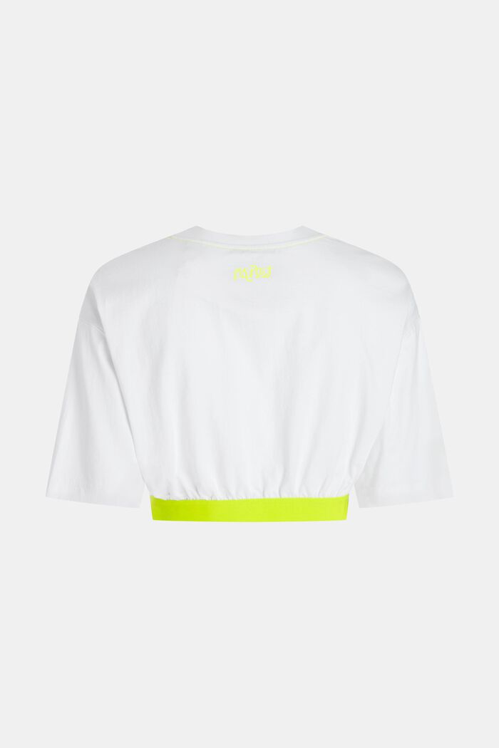 Cropped Logo-T-Shirt mit neonfarbigen Rippbündchen, WHITE, detail image number 5