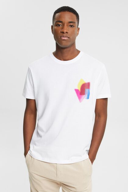 T-Shirt mit Print auf Brusthöhe, WHITE, overview